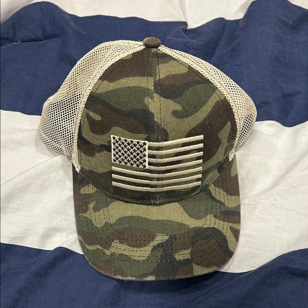Camo Trucker Hat with American Flag Patch